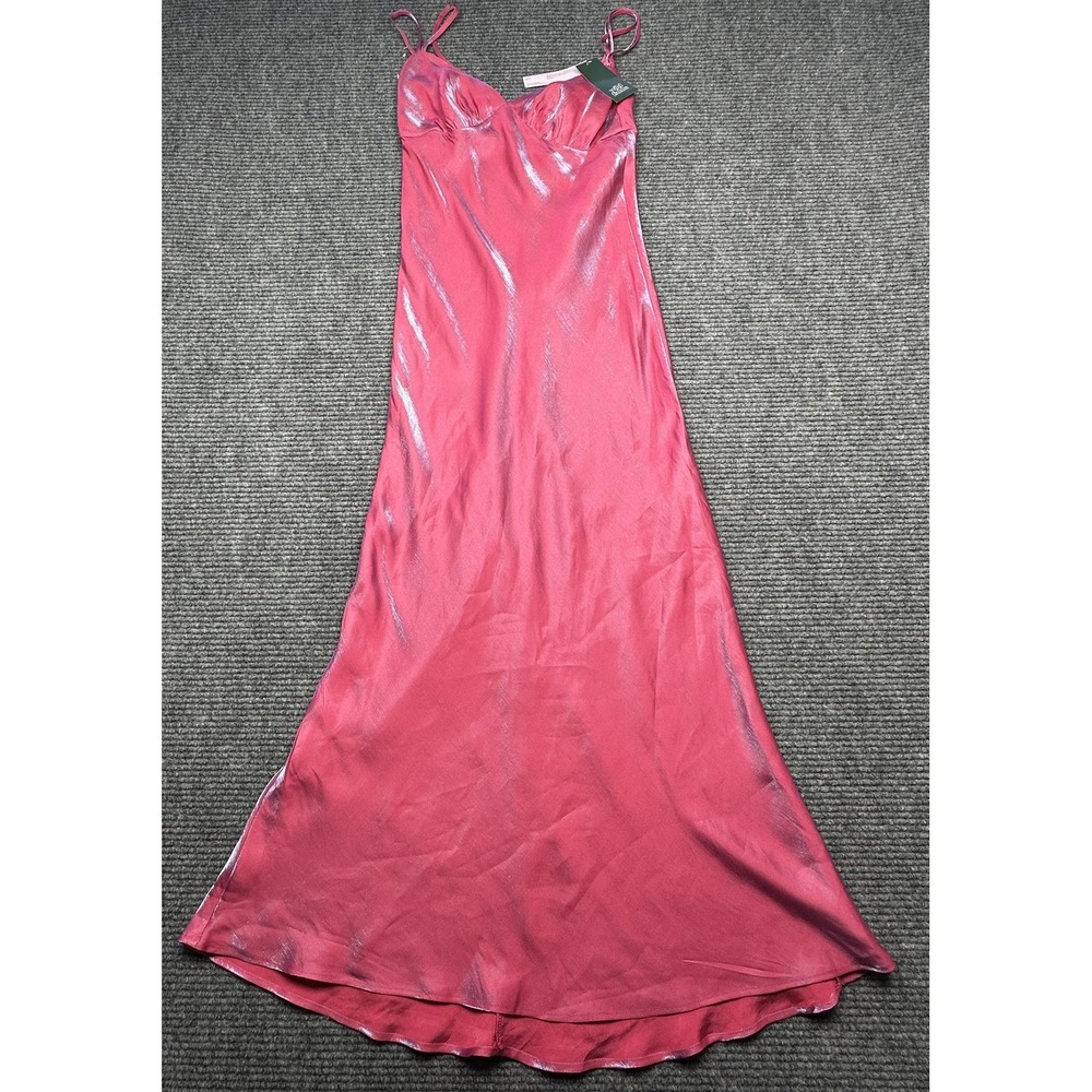 Wild Fable Dress Womens XS Pink‎ Shiny Satin Slip Midi Double Strap V Neck Lined